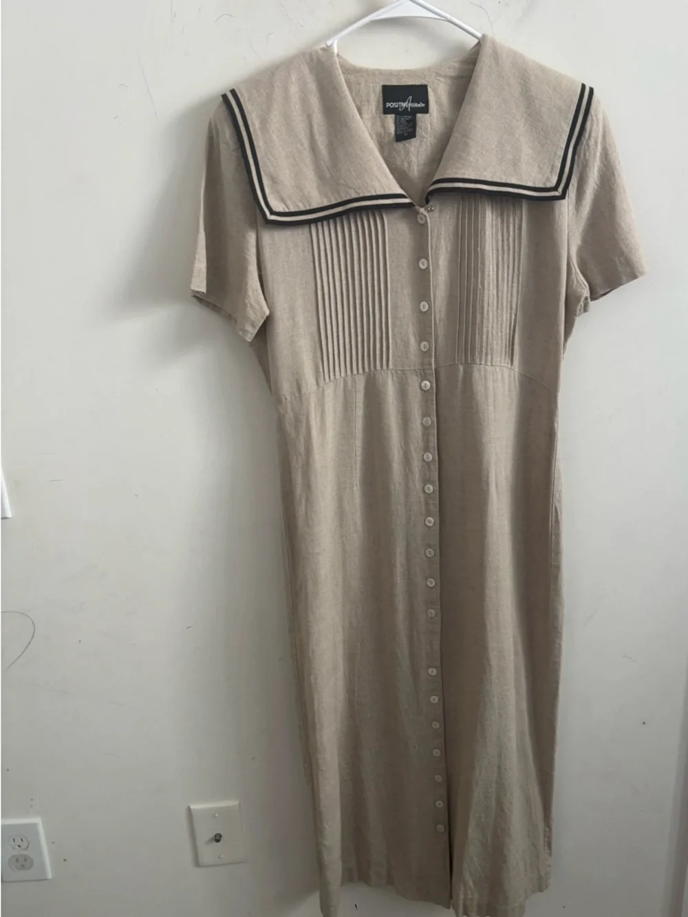 Boho Linen Sailor Maxi Dress Sz 10 Coastal Button Capsule Minimalist Lagenlook - Picture 3 of 5